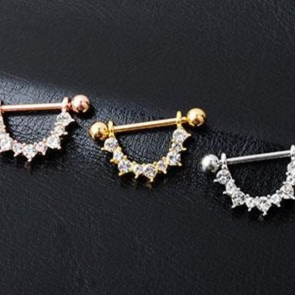 Clear Crystal Loop Nipple Bars ~ Per Pair - Picture 1 of 7